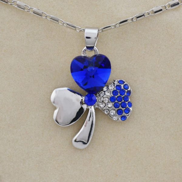 N129 Austrian Crystal Trefoil Necklace Silver Color Jewelry Allergy Free Fashion Necklaces Women 2017 Fashion Necklaces darkblue